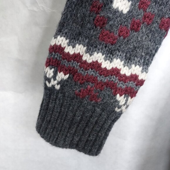 Ann Taylor Sweater Medium Gray Chianti White Snowflake Side Zip Wool Fair Isles - Picture 4 of 13